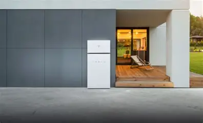 Home battery storage unit mounted on a wall